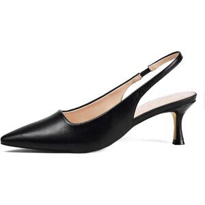 🆕Women Black Trendy Closed Toe Sling Back Kitten Heels Low Dressy Pumps